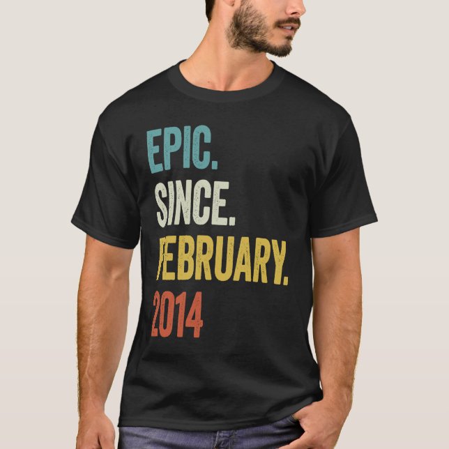 9 Years Old Epic Since February 2014 9th Birthday T-Shirt (Front)