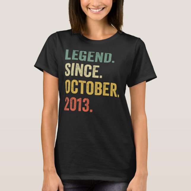 9 Years Old  Legend Since October 2013 9th Birthda T-Shirt (Front)