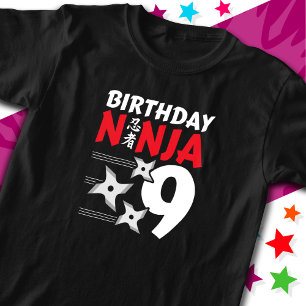 9 Years Old Ninja Party Stars Kids 9th Birthday T-Shirt