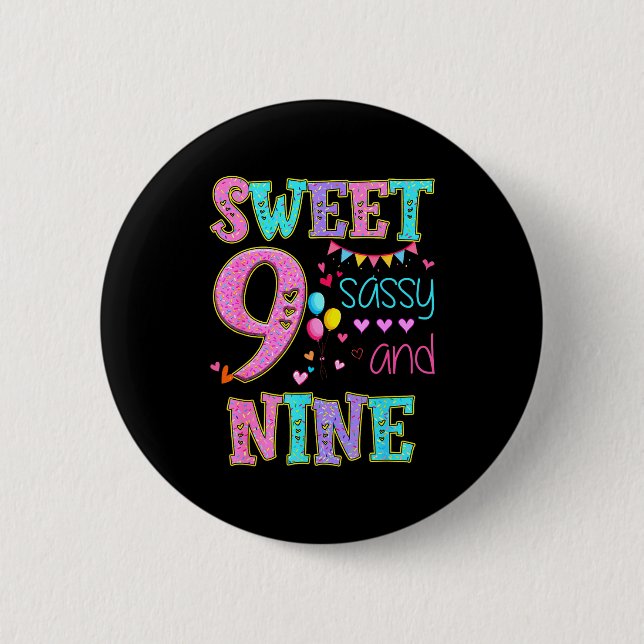9 Years Old Sweet Sy And Nine Birthday Girl Donut  6 Cm Round Badge (Front)
