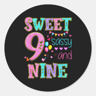 9 Years Old Sweet Sy And Nine Birthday Girl Donut Classic Round Sticker