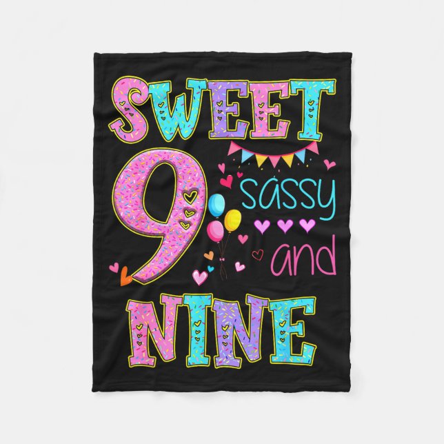 9 Years Old Sweet Sy And Nine Birthday Girl Donut  Fleece Blanket (Front)