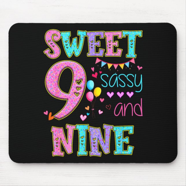 9 Years Old Sweet Sy And Nine Birthday Girl Donut  Mouse Mat (Front)