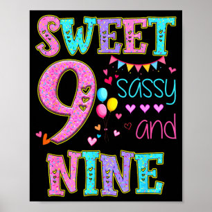 9 Years Old Sweet Sy And Nine Birthday Girl Donut Poster
