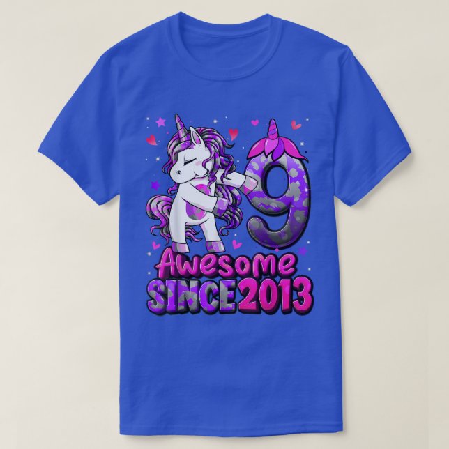 9 Years Old Unicorn Flossing 9th Birthday Girl Uni T-Shirt (Design Front)
