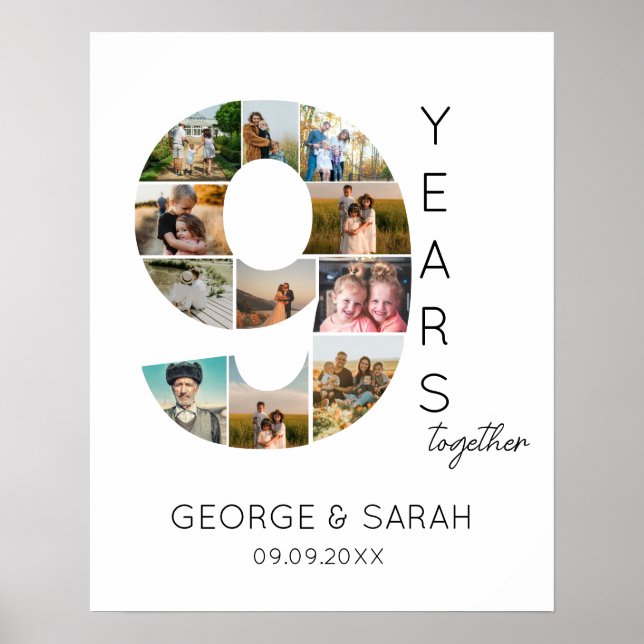 9 Years Together Photo Collage Wedding Anniversary Poster (Front)