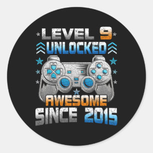 9th 9 Year Old Birthday Kids Boy Gamer 9 Yr Level Classic Round Sticker