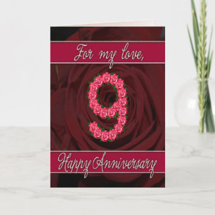 9th anniversary card with roses and leaves