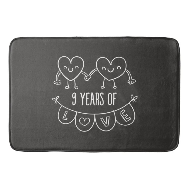 9th Anniversary Gift Chalk Hearts Bath Mat (Front)