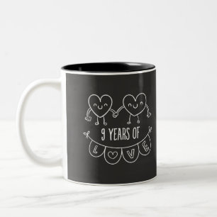 9th Anniversary Gift Chalk Hearts Two-Tone Coffee Mug