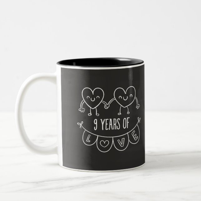 9th Anniversary Gift Chalk Hearts Two-Tone Coffee Mug (Left)