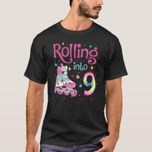 9th Bday Rolling Into 9 Birthday Girl Roller Skate T-Shirt