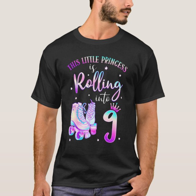9th Bday Rolling Into 9 Birthday Roller Skate Them T-Shirt (Front)