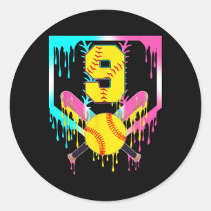 9th Bday Softll Home Plate Drip Ice Cream 9 Year O Classic Round Sticker