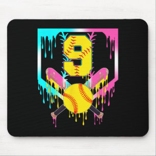 9th Bday Softll Home Plate Drip Ice Cream 9 Year O Mouse Mat