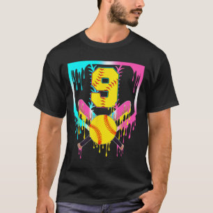 9th Bday Softll Home Plate Drip Ice Cream 9 Year O T-Shirt