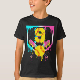 9th Bday Softll Home Plate Drip Ice Cream 9 Year O T-Shirt