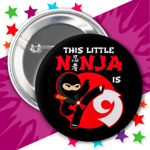 9th Birthday 9 Year Old Kids Party Little Ninja 9 6 Cm Round Badge