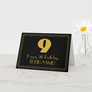 9th Birthday: Art Deco Inspired Look "9" & Name Card