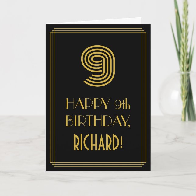 9th Birthday: Art Deco Inspired Look "9" & Name Card (Front)