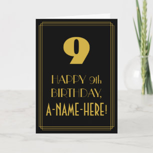 9th Birthday ~ Art Deco Inspired Look "9" & Name Card