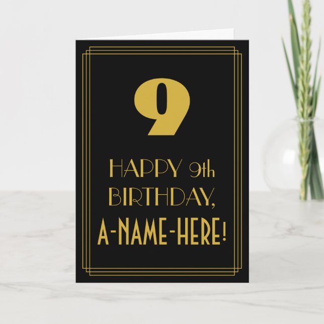 9th Birthday ~ Art Deco Inspired Look "9" & Name Card (Front)