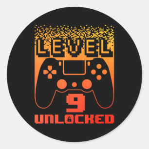 9th Birthday Art For Boys Level 9 Unlocked Gamer 9 Classic Round Sticker