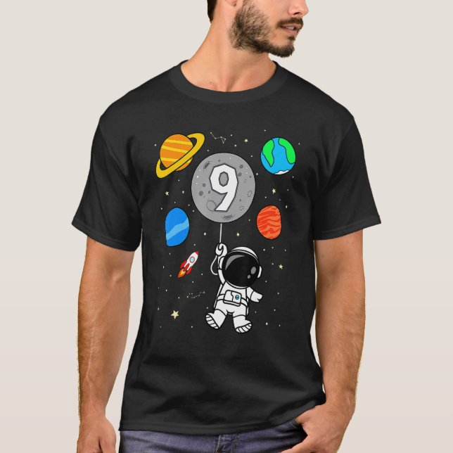 9th Birthday Astronaut Outer Space Planets Balloon T-Shirt (Front)