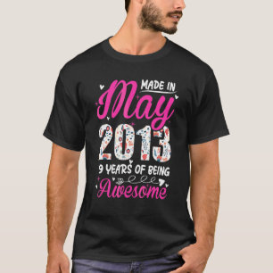 9th Birthday Awesome Since May 2013 Floral T-Shirt