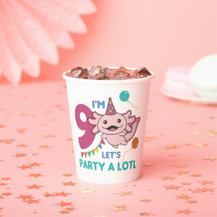 9th Birthday Axolotl Nine Year Old Cute Axolotls P Paper Cups