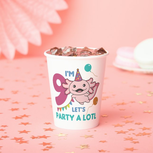 9th Birthday Axolotl Nine Year Old Cute Axolotls P Paper Cups (Insitu)