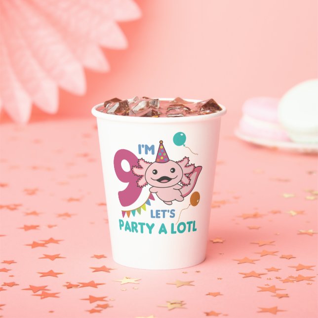 9th Birthday Axolotl Nine Year Old Cute Axolotls S Paper Cups (Insitu)