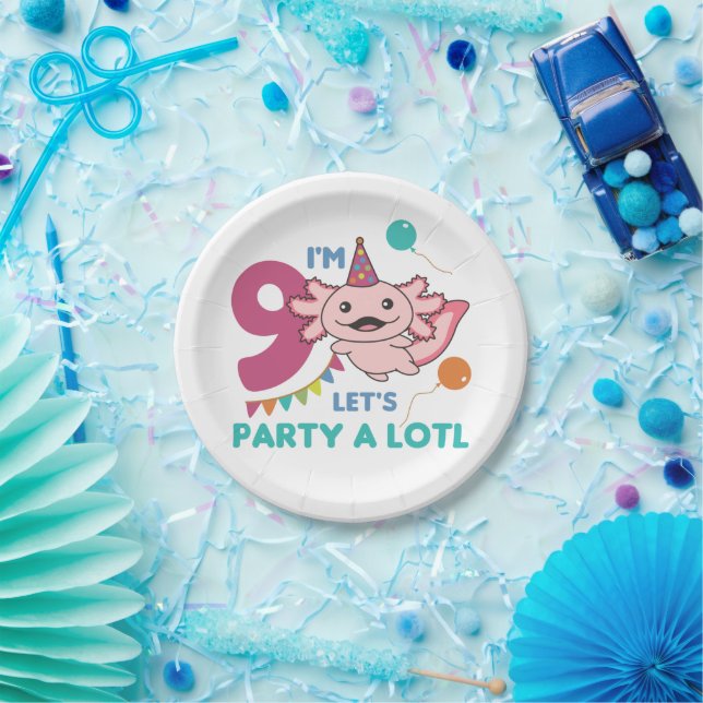 9th Birthday Axolotl Nine Year Old Cute Axolotls S Paper Plate (Party)