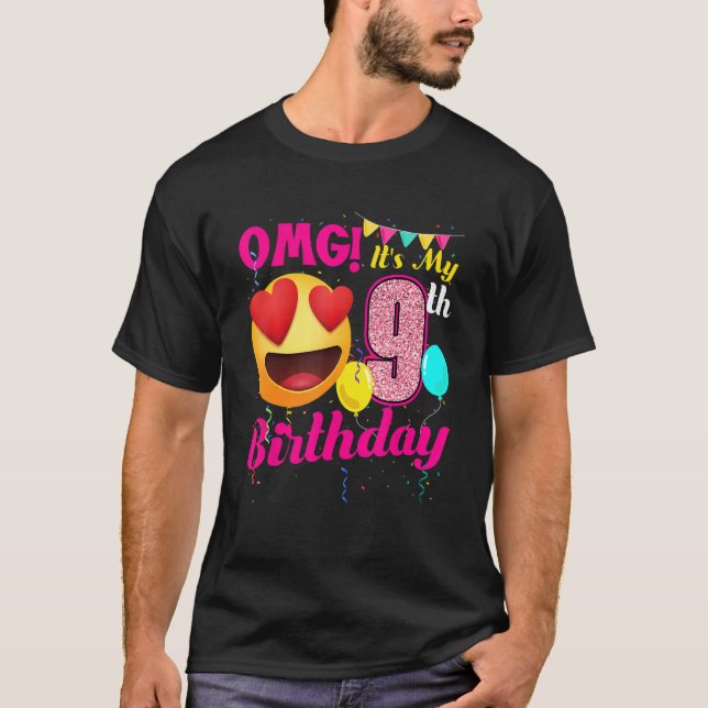 9th Birthday Balloon 9 Years Old Bday T-Shirt (Front)