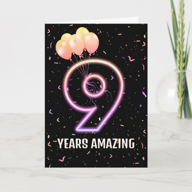 9th Birthday Balloons and Confetti Card (Front)