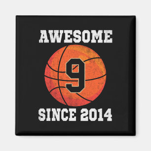 9th Birthday Basketball Lover 9 Years Old Vintage Magnet