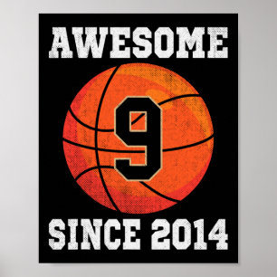 9th Birthday Basketball Lover 9 Years Old Vintage Poster