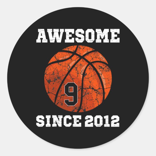 9th Birthday Basketball Lover Gift 9 Years Old Vin Classic Round Sticker (Front)