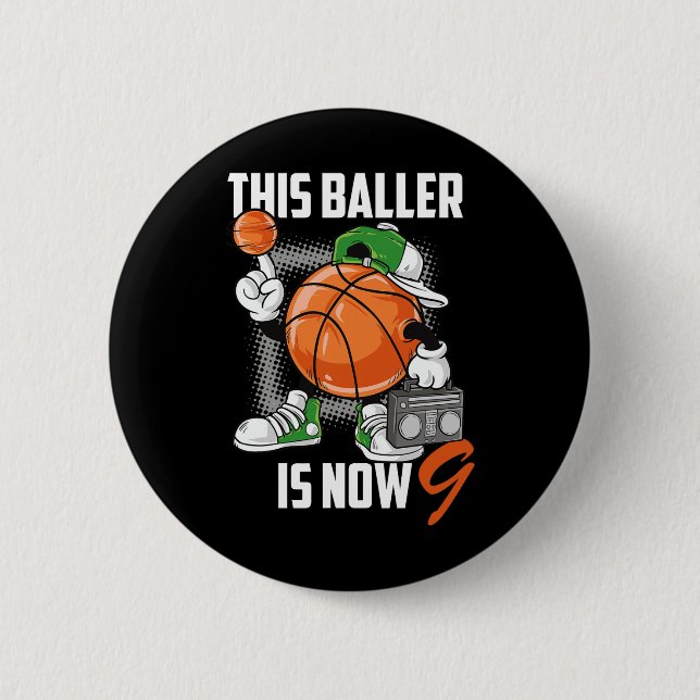 9th Birthday Basketball Player Fun 9 Years Old Kid 6 Cm Round Badge (Front)