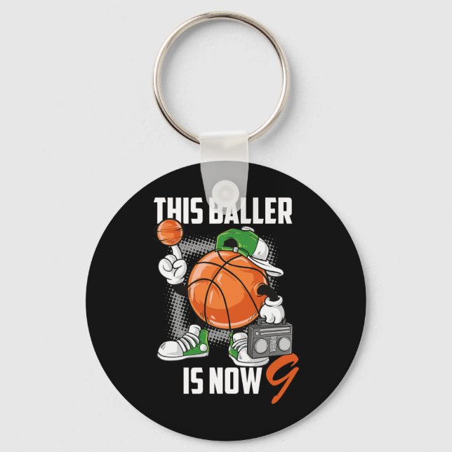 9th Birthday Basketball Player Fun 9 Years Old Kid Key Ring (Front)