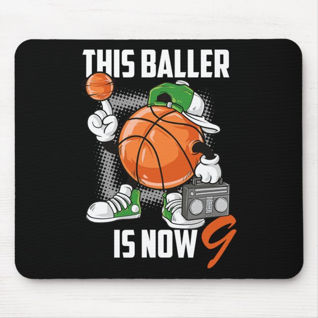 9th Birthday Basketball Player Fun 9 Years Old Kid Mouse Mat (Front)