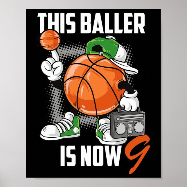 9th Birthday Basketball Player Fun 9 Years Old Kid Poster (Front)