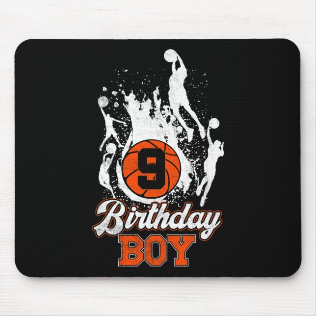 9th Birthday Basketball Theme Birthday Boy 9Yrs Ol Mouse Mat (Front)
