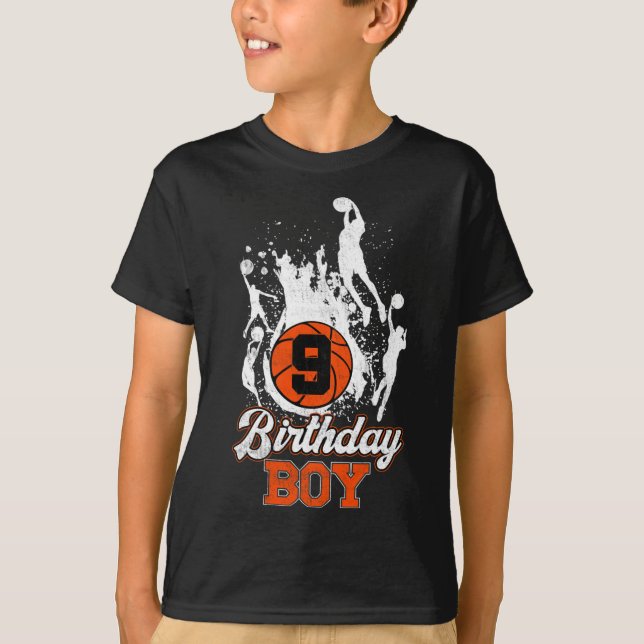9th Birthday Basketball Theme Birthday Boy 9Yrs Ol T-Shirt (Front)