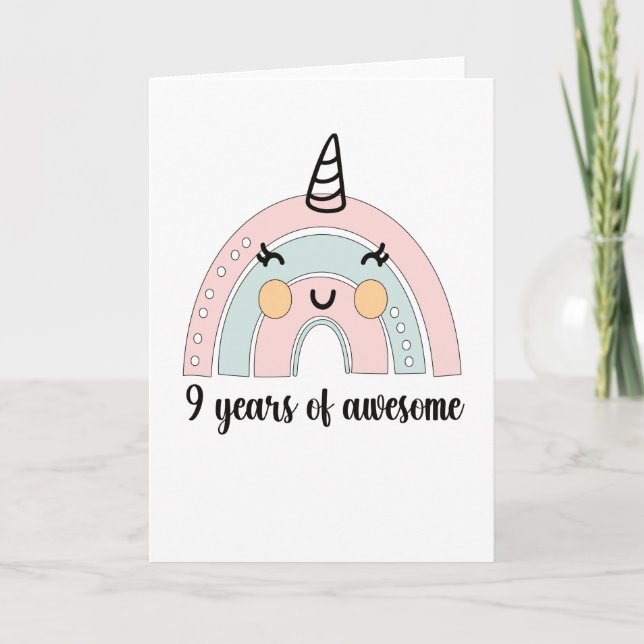 9th Birthday Boho Rainbow 9 Years Old Unicorn Card (Front)