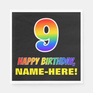 9th Birthday: Bold, Fun, Simple, Rainbow 9 Napkin