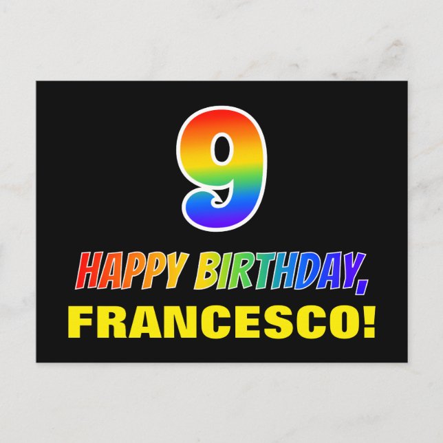 9th Birthday: Bold, Fun, Simple, Rainbow 9 Postcard (Front)