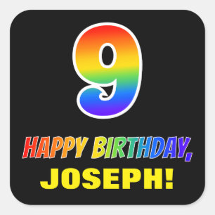 9th Birthday: Bold, Fun, Simple, Rainbow 9 Square Sticker