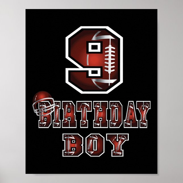 9th Birthday Boy 9 Years Old Football Lover Theme  Poster (Front)