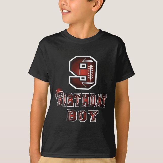 9th Birthday Boy 9 Years Old Football Lover Theme  T-Shirt (Front)